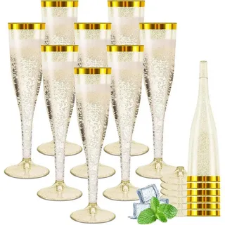 LuxusKollektion Sektglas Sektgläser Plastik 60 Stück Champagner Gläser 150ml Goldene Kante beige