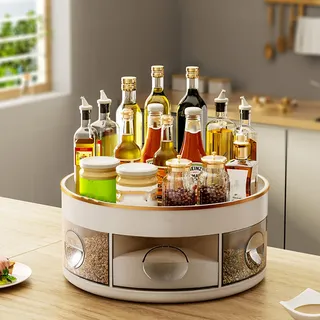 xixi-Home Drehbares Gewürzregal, 2-stöckig, Küchen-Drehteller, Schrank-Organizer, multifunktionales Gewürzregal, drehbar, für Gewürze, Gewürze, Flaschen und Gläser, 29,5 x 29,5 x 13,5 cm,