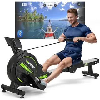Wenoker Rudergerät Magnetisches Rudergerät mit Bluetooth-App und 16 Widerstandsstufen (Spar-Set, Montagewerkzeug, Rudergerät, Tablet-Halterung, LCD-Display), 16 Widerstandsstufen, App‐Verbindung, leises Magnetwiderstandssystem