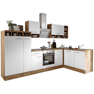 RESPEKTA Winkelküche - weiß - Wildeiche - mit E-Geräten - 172x310 cm