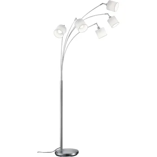 REALITY LEUCHTEN Stehlampe "Tommy, Bogenleuchte 5-flammig, exkl 5x E14 max 28W, mit Fussschalter", silber (nickelfarben, weiß), 5, Ø 12cm H: 200cm, 1 Stk., Leuchten, Stehlampe Wohnzimmer mit Stoffschirmen und verstellbaren Spots, Stehlampe