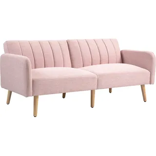 HOMCOM Schlafsofa 2‐Sitzer Skandinavisches Design Rückenlehne 3‐fach verstellbar Holzfüße Leinenoptik Stoff Rosa   Aosom