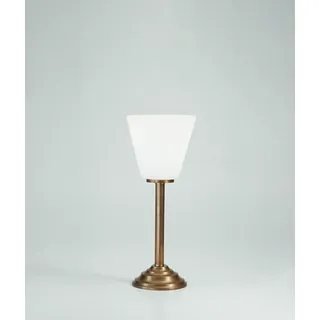 Licht-Erlebnisse Tischleuchte Echt-Messing Glas in Berliner Messing Weiß Wohnzimmer Schlafzimmer 37 cm E27 Premium Jugendstil gemütliche Nachttischlampe blendarm