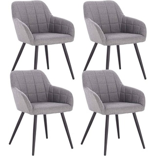 Woltu Esszimmerstuhl (4 St), Design Stuhl mit Armlehne, Leinen, Metall grau