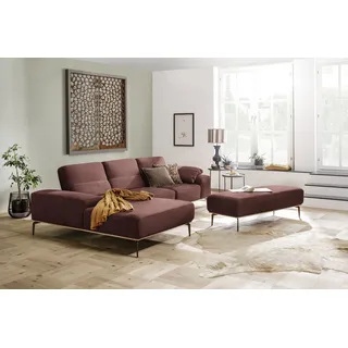 Ecksofa W.SCHILLIG "run, Designsofa mit tollem Sitzkomfort, L-Form", rot (rosso marone z73), B:299cm H:88cm T:178cm, Longlife Xtra-Leder Z73: Naturwalkleder der Luxusklasse aus den erlesensten Rohhäuten. Hautstärke 1, 1 – 1, 3 mm;ROHLEDER Jacquard-Flachgewebe Q2 W60 (63% Polyester, 37% Polyacryl);ROHLEDER Chenille-Flachgewebe Q2 W77 (68% Polyacryl, 32% Polyester);Stoff S37 (100% Polyester), Sofas, Ecksofa, mit Holzsockel, Füße in Bronze pulverbeschichtet, Breite 299 cm