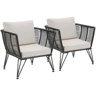 Tectake Garten-Loungesessel Sundo rundes Polyrattan im Rope-Design - Grau