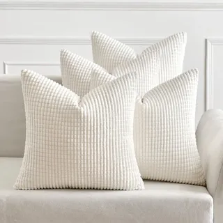 Omgoods – Set aus 4 dekorativen Kissenbezügen – Samtkissen im Boho-Stil für Sofa und Schlafzimmer, 50x50 cm, weiß - Weiß