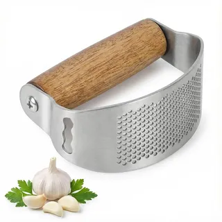 JASTOO Edelstahl Knoblauchpresse,Massivholz Knoblauchschneider,Knoblauchwippe aus rostfreiem garlic press,Stainless Steel Garlic Press Rocker Mincer Crusher Kochgerät Knoblauchmühle Küchenhilfe