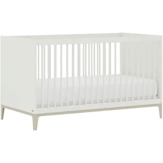 Babybett PAIDI "CUTIE LEA in Weiß, verschiedene Größen, Kinderbett", weiß (off, weiß), B:76cm H:83cm L:143cm, Holzwerkstoff, Massivholz, Babybetten, Babybett, Off-White, Massivholz-Sprossen, 4-fach höhenverstellbares Gitterbett