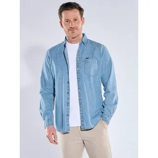 engbers Herren Jeanshemd mit Brusttasche Blau regular uni Kent-Kragen - 5XL
