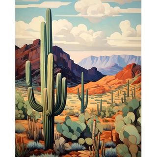 Kaktus Berg in der Wüste Landschaft Malen nach Zahlen für Erwachsene DIY Geschenk Ölgemälde Kits auf Leinwand mit Pinseln und Acryl-Pigment-Aquarellbild für Heimwanddekoration 40 x 50 cm (rahmenlos)
