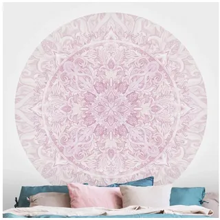 Bilderdepot24 Vliestapete rund Mandala Aquarell Ornament rosa, Glatt, Matt, (Vliestapete selbstklebend), Wohnzimmer Schlafzimmer Küche gemusterte Wandtattoo Klebe Wandtapete rosa 244 m x 244 m
