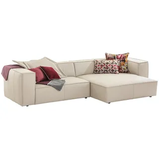 Chilliano Ecksofa around the block, Beige, Kunststoff, Echtleder, Longlife-Leder, Uni, Füllung: Schaumstoff, Polyurethan (Pur), Ottomane rechts, nicht einzeln stellbar, L-Form, 300x164 cm, Goldenes M, Emas, Made in EU, Dgm, Lederauswahl, seitenverkehrt erhältlich, Hocker Rücken echt, Wohnzimmer, Sofas & Couches, Wohnlandschaften, Ecksofas
