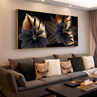 HEHGVCF Abstrakt Leinwand Bilder Gold 80x160cm Schwarz und Gold Botanical Art Poster Gold Retro Kunst Gemälde Canvas Poster Wandbild Rahmenlos (Gold,40x80cm)