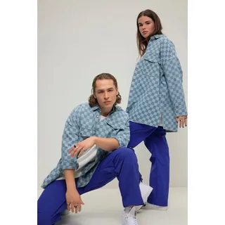 Studio Untold Hemdbluse Jeanshemd oversized Karo Print Langarm Unisex blau L