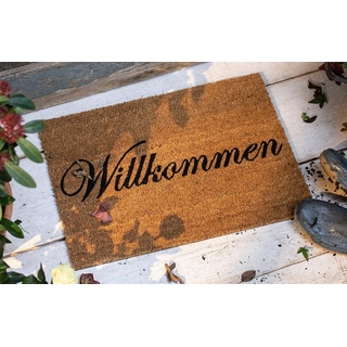 Fußmatte "Willkommen" aus Kokos, 40x60 cm, Fußabtreter für Innen & Außen, Dekoleidenschaft, rechteckig, Fußabstreifer, Türvorleger, rutschhemmende Rückseite, Schmutzfangmatte braun