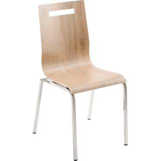 Stapelstuhl MAYER SITZMÖBEL "myLIFE" Stühle Gr. B/H/T: 53 cm x 87 cm x 55 cm, 1 St., Gestell Chrom, Rechteckrohr-Sitz-/Rückenformschale aus durchgehendem Schichtholz mit Davos-Eiche-Laminat-stapelbar (ma x . 5 Stühle) + Stahl, braun (davos, eiche, chrom) Stapelstühle