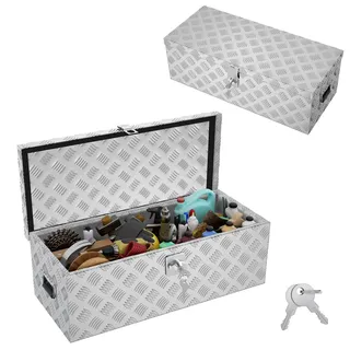 ACXIN Aufbewahrungsbox Alubox 762x330x244 mm, Aluminium Werkzeugkiste mit Schloss und 2 Schlüsseln, Robuste abschließbare Deichselbox für den Anhänger, stabil und wasserdicht (Silber)