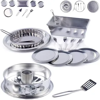 alles-meine.de GmbH 16 TLG. Backset/Kochset - Kinderküche - aus Metall - echte Blech/Backform + Küchenhelfer - Backofen - Torte Kuchen Springform Kuchenform Teller Besteck - ..