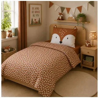 Familando Kinderbettwäsche little Fox 135x200 80x80 cm Bettwäsche niedlicher Fuchs mit Ohren, Renforcé, 2 teilig, mit liebevollem Motiv & süßen Details für Mädchen und Jungen