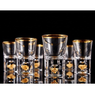 DUJUST Schnapsgläser 4cl, Schnapsglas-Set aus Kristall, verziert mit 24-karätigen Blattgoldflocken, BPA-frei und bleifrei, Raumdekoration – 6 Stück