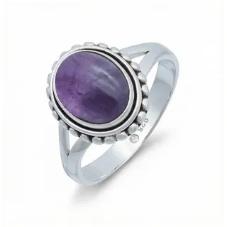 mantraroma Silberring GAMSA aus 925 Silber mit Amethyst (Ring mit Schmuckbeutel), Damenring aus 925er Silber lila 48