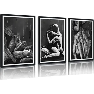 Gerahmter Leinwanddruck, Motiv: Sexy Lovers, großes Paar, Wanddekoration, abstrakte Körperkurve, Poster, schwarz-weiß, Kunstwerk für Schlafzimmer, Badezimmer, Bar, fertig zum Aufhängen, 61 x 91 x 3 cm