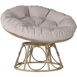 Outsunny Papasansessel Rattan 360° drehbar Korbsessel mit Sitzkissen Durchmesser 100 cm runder Outdoor Rattansessel Drehsessel Loungesessel Liegesessel Hellgrau Metall, 78x76x90 Gartenmöbel, Gartenstühle, Gartenstühle