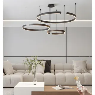 Ringe LED Pendelleuchte, Runde Pendellampe, Hängelampe Moderne Dimmbar Pendelleuchte, Wohnzimmerlampe Ringe Hängelampe Esstisch Hängeleuchte Wohnzimmer Kronleuchter Esszimmerlampe(Nero,40+60+80cm)
