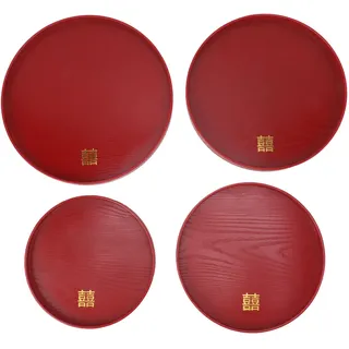 Rotes Serviertablett Aus Holz Im Chinesischen Stil Für Hochzeiten, 4-teilig, Ideal Für Tee, Kaffee, Obst Und Süßigkeiten.