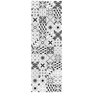 Bilderdepot24 Teppich Teppich Vinyl Flur Küche Fliesen Muster funktional lang modern, Läufer - schwarz weiß glatt, nass wischbar (Schmutz, Tierhaare) Saugroboter & Bodenheizung geeignet schwarz 40 cm x 120 cm