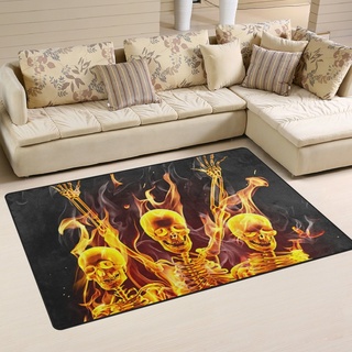 yibaihe leicht Bedruckt Bereich Teppich Teppich Fußmatte Dekorative Burning Skull wasserabweisend leicht zu reinigen für Wohnzimmer Schlafzimmer 153 x 100 cm