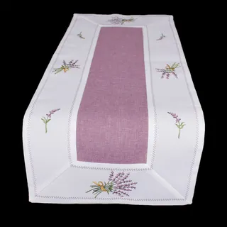 Tischdecke Tischläufer Mitteldecke Deckchen Stickerei Weiß Lila leinen Optik (40x110cm)