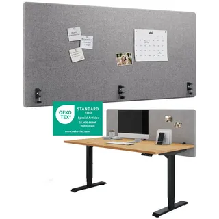 Ergotopia Akustik Trennwand Schreibtisch (180 x 80 x 2,8 cm), Verstellbarer Sichtschutz für Büro | Fokus Tischtrennwand in grau, Schallschutz Raumtrenner mit Klemmen, Schreibtisch Akustikwand