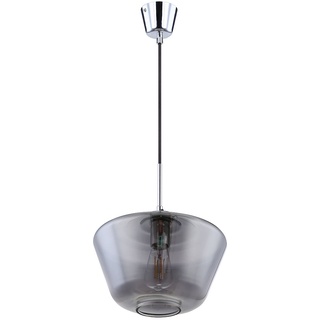 Hängeleuchte Glas rund Deckenlampe Rauchglas grau Pendelleuchte Einflammig Glas, in chrom mit Textilkabel, 1x E27, DxH 30x120 cm