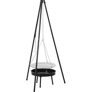 SOUK ONE Grill Dreibein Schwenkgrill Grillgestell mit Kette, 150 cm hoch, inkl. 46cm Grillrost, inkl. 50 cm Feuerschale, Holzkohlegrill