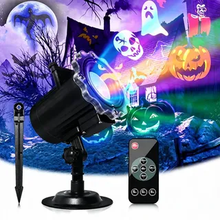 Segotendy Halloween Projektor Outdoor mit 64 HD Cartoons Halloween Deko | Wasserdichte Projektor Lichter mit Fernbedienung Timer,LED Schneeflocken Projektionslampe für Halloween Deko Innen Außen