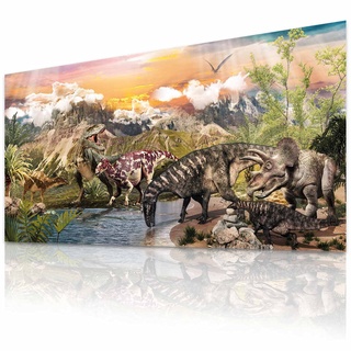Dinosaurier Kinder Poster Dino XXL Kinderzimmer Dino-Welt Wandbild Abenteuer Deko für Kinder 90 x 45 cm (Dinosaurier Seenlandschaft)