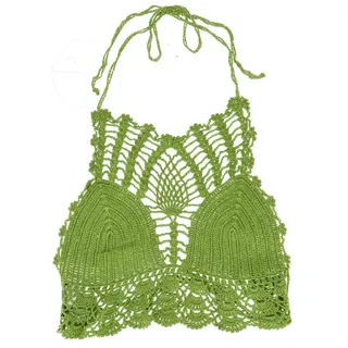 Guru-Shop T-Shirt Häkeltop, Bikinitop, Strandtop - olivegrün Festival, Ethno Style, alternative Bekleidung grün