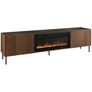 Mirjan24 Tewos TV-Lowboard 200x37x55 cm Braun/Schwarz Glas/Holz/Metall/Melamin