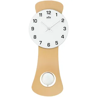 MPM Quality Design Pendeluhr, Dunkle Wanduhr Aus Holz, Glas und Metall, Modern Mit Präzisem Quarz-Schrittmotor, Große Uhr Mit Pendel für Wohnzimmer