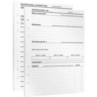 KOMPASS® Quartalsziele | 30 DIN-A5-Einlagen für Ringbuch-Planer | Ziele erreichen mit OKR-Methode inkl. Aufgabenplanung & Reflexion | Kalender-Einlagen für Tagesplaner, Monatsplaner Bullet Journal
