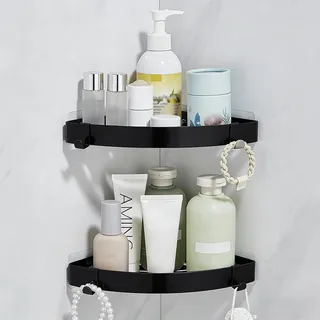 KAIMEIYU Duschablage ohne Bohren Duschregal Edelstahl Duschkorb Eckregal Ecke Badregal Bad Organizer Badezimmer Regal für Dusche 2 Stück Schwarz