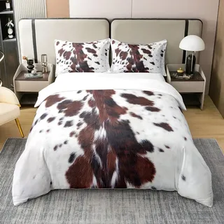 100% Bio-Baumwolle Jungen Mädchen Rindsleder Bettbezug 135x200,Kawaii Kuh Print Bettwäsche Set für Kinder Teens Schlafzimmer Dekor,Schwarz Braune Kuh Spots Tröster Abdeckung Farm Tier Haut Quilt Cover