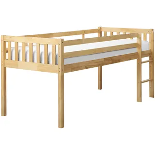 Beliani Halbhochbett Peipin 90 x 200 cm Gummibaumholz hellbraun