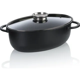 kela Bräter oval 8 Liter ATURA, Dutch Oven, Gussbräter mit Deckel Induktion, Aluguss keramisch beschichtet, PFAS frei, schwarz