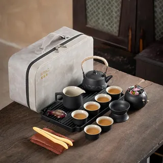 ICHAG Japanisches Tee-Set, Teesets für Erwachsene, Chinesisches Gongfu Teeset mit Teehaustier, 15-teiliges Teekannen-Set, asiatisches Kung-Fu-Teaset, Keramik Tragbares Reise-Teaset für Outdoor-Camping