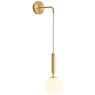 AIRUI Nordic Style Wandleuchte Modern E27 Glas Wandlampe Für Wohnzimmer Schlafzimmer Nachttischlampe Innen Anhänger Wandleuchten,Gold+MilkyWhite-TricolorLight