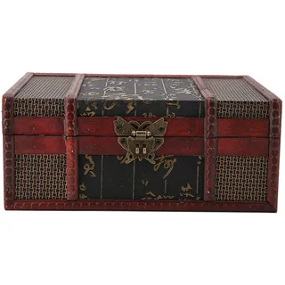 Ejoyous Schatztruhe Holz mit Schloss, Kleine Vintage Schatzkiste Koffer Truhe Deko Holzkiste mit Deckel Mini Schatztruhe Holztruhe für Dekoration und Aufbewahrung (Chinesischer