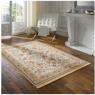 TaraCarpet Teppich Palazzo Royal Antique Roses, rechteckig, Höhe: 6 mm, Rosen Seiden Optik blau Wohnzimmer Schlafzimmer Esszimmer 160x230 beige 160 cm x 230 cm x 6 mm